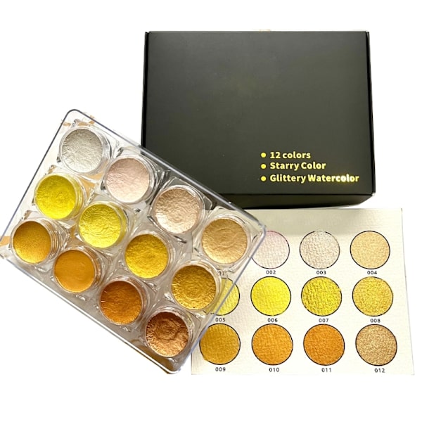 12 Färger Glitter Akvarellfärger Set Pärlemorskimrande Färg Konstnär Konstset för Målning på Tyg Papper DIY Hantverk Nagelkonst