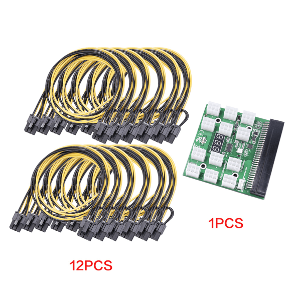 Power för PSU GPU Ethereum Mining Server Breakout Board för med 12st 6Pin till 6+2Pin 18AWG Power Cor C