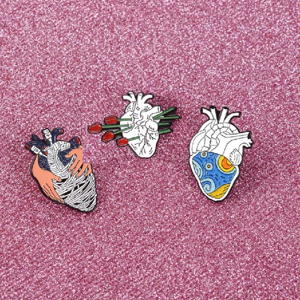 12 stycken Anatomical Heart Pin Kit Medicinsk-nålning Ceremoni Emalj Brosch Pin Emalj Lapel Pins Set för ryggsäckar