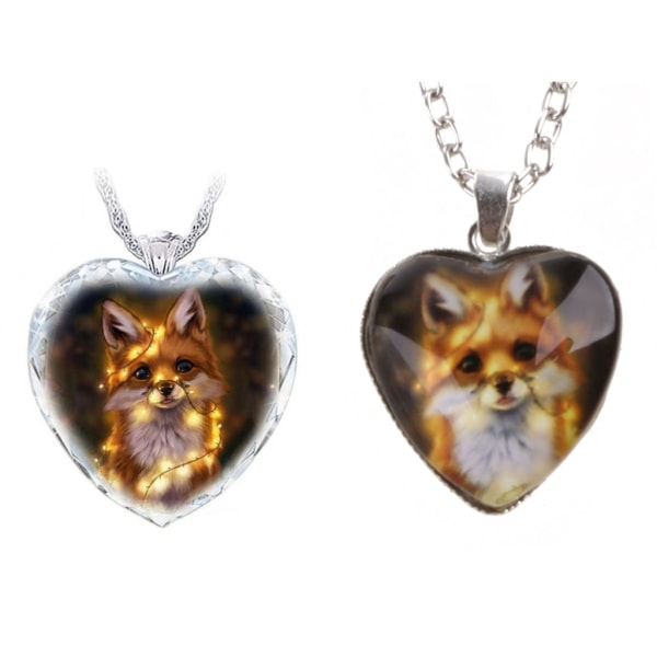 Handgjorda Fox Hänge Dam Mode Halsband Dam Crystal Fox Heart Pendant null - Necklace