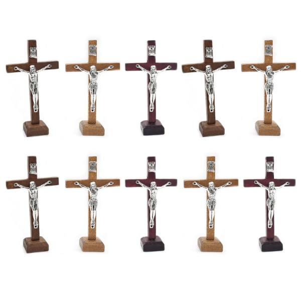 10 st Träkors Ornament Bordsdekorationer Stående Krucifix Kors Dekoration Kyrkor Träkors med Ställ Hantverk