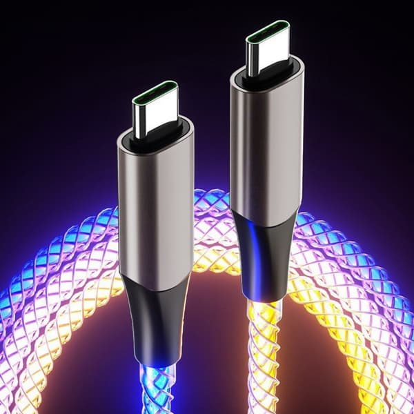 60W Hurtigladekabel RGB Dynamiske Lys USB C Aluminiumshus 1M Lengde