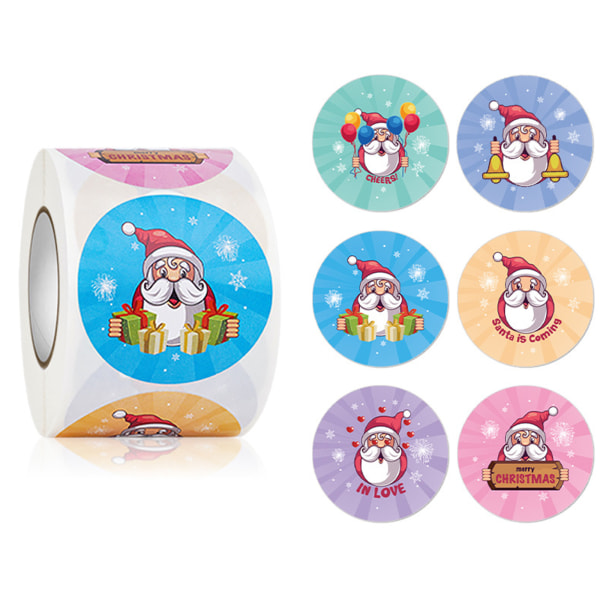 Merry Christmas Stickers Presenter Kort Tag Happy Xmas Round Självhäftande sigill Etikett Scrapbooking Present Craft Box Stick 4