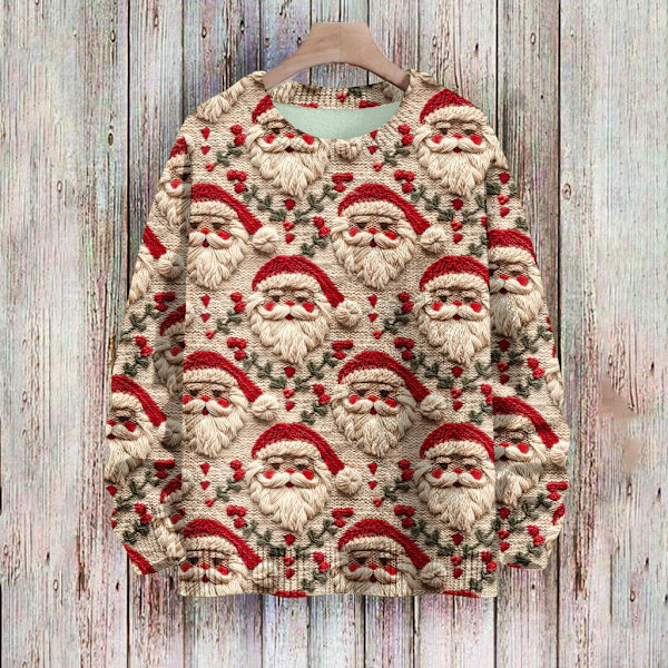 Langærmet julepullover til kvinder 3D-juleprintet pullover sweatshirt Light Red XXL