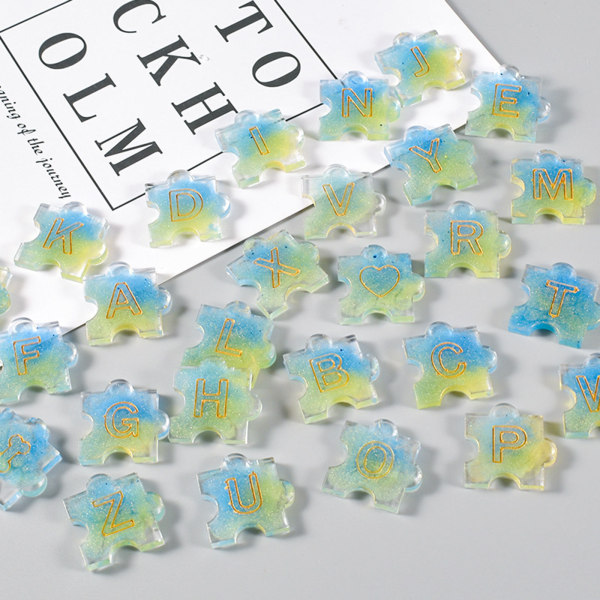 Alphabet Puzzle Jigsaw Form Bokstavsnummer Ovalt hänge DIY Resin Mould null - 2