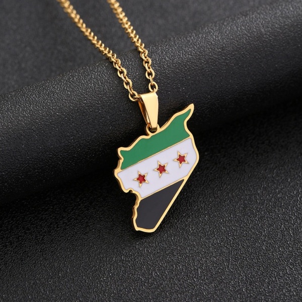 Rostfritt stål Syrien Karta Flagga Hänge Halsband för Kvinnor Män Karta Charm Mode Syrien Karta Kedja Smycken Guld Silver Gold