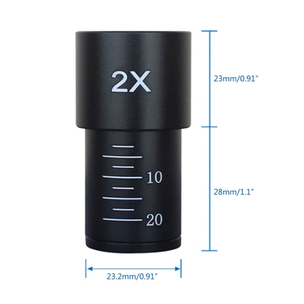 Mikroskop 2X Barlow-lins för 23,2 mm monterad port biologiskt mikroskop fullmetall aluminium Barlow-lins optisk glaslins