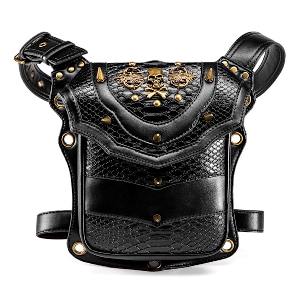 Steampunk Handväska Axelväska Myntbörs Dödskalle Ficka Nitar Motorcykel Benväska