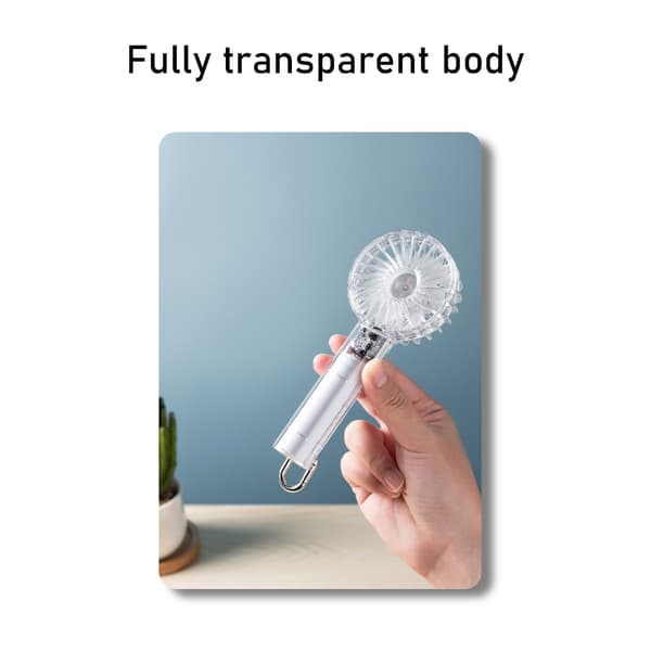 Kraftfuld håndholdt ventilator til studerende og rejsende, transparent lommeventilator