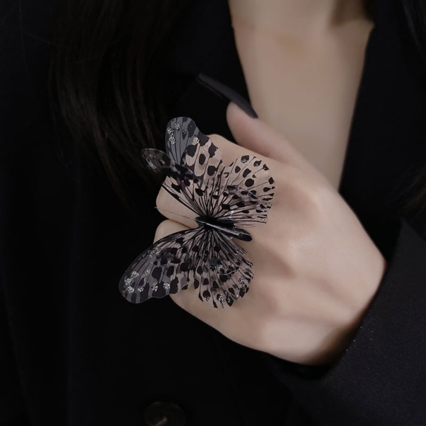 Dark Butterflies Ring Flerlager Öppen Justerbar Spice Girl Celebrity Ins Cool Ring Smycken Estetiska tillbehör null - C black butterfly