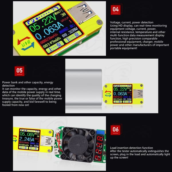 USB-testare 4-24V 4A Spänningstestare Multimeter LCD-display Amperemeter USB-ström