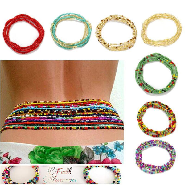 7x/ Set Färgglad magkedja Bohemia Double Strand Bead Byxor Kedja Sommar Bikini Stretchig midjekedja Smycken Dekoration