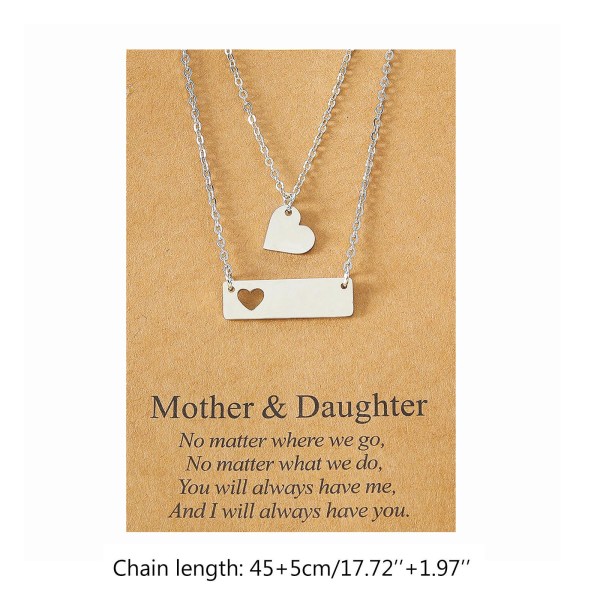 2X Mor-dotter Förälder-barn Kort Halsband Personlighet Rektangel Rostfritt Stål Ihåligt Hjärtformigt Nyckelbenshalsband