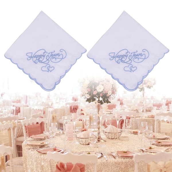 Elegant bomulls näsduk med broderi av glädjetårar, bröllopsminne