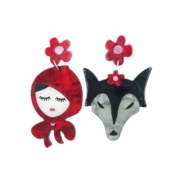 Wolf and Little Red Shape Örhängen Akryl Material Stud Örhängen för kvinnor Smycken Presenter Mode örhängen Drop Earrings