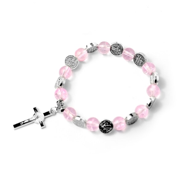 Catholic for Cross Rosenkransarmband med rosa kristallpärlor Armband Rosenkrans pärlarmband Religiösa smycken för kvinnor Blue