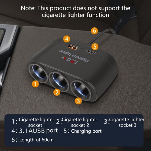 Billaderadapter PD + USB-kontakt 120W Billighter Splitter