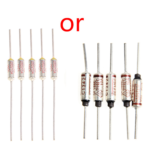 5 stk. Temperatur Mini Sikring 250 V10A Termisk Metal til Skal 192 Graders Temp Mikro