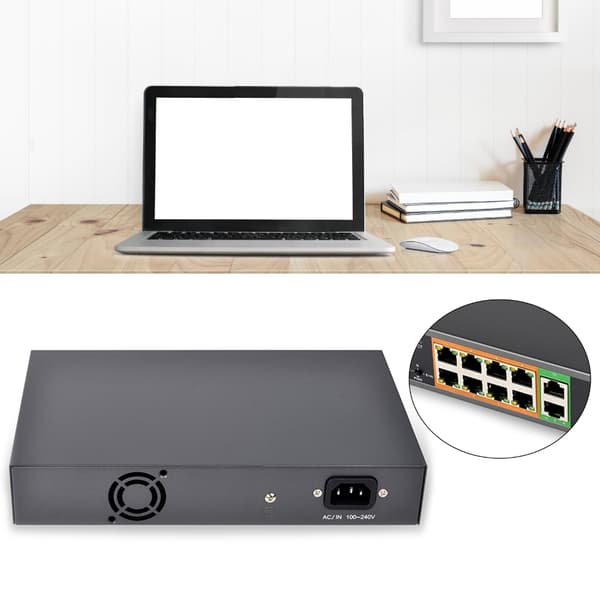 Uadministreret netværksswitch 8 PoE-porte og 2 uplink-porte nem installation