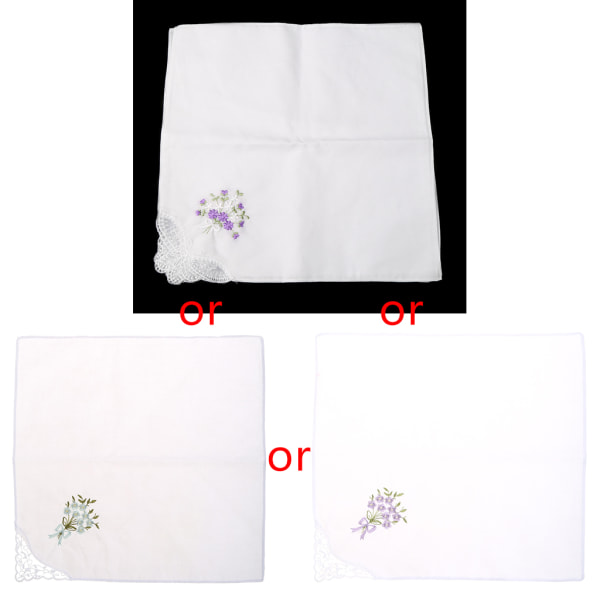 6 st Vintage Bomull Dam Broderade Spetshanddukar Kvinnor Blommig Näsduk
