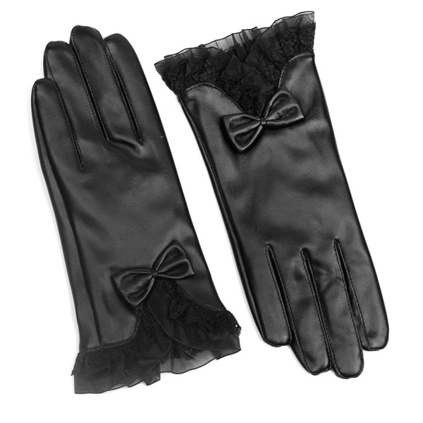 Eleganta Damhandskar Spets Rosett Vinter Varma Dam Faux Läder Full Finger Skidhandskar Varma Körhandskar Motorcykelhandskar
