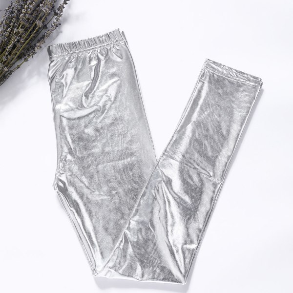 Leggings för kvinnor med hög midja träningsleggings magkontroll yogabyxor glänsande silver gyllene leggings byxor med hög midja Gold