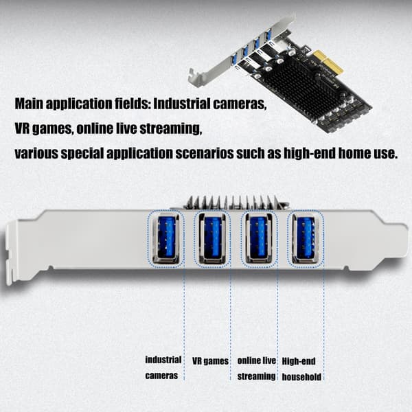 4-portars USB3.2 PCIE-expansionskort Snabb dataöverföring 10 Gbps adapterkort
