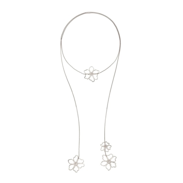 Vintage lång metallkedja blomsterhänge halsband mode lyx stil överlappande blomsterkrage halskedja för kvinnor Silver