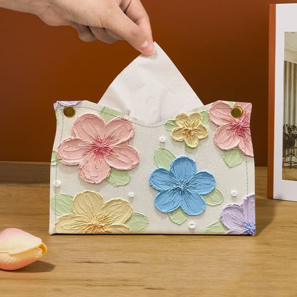 Luksuriøs blomsterdesign læder tissueholder ideel til hjem og køretøj