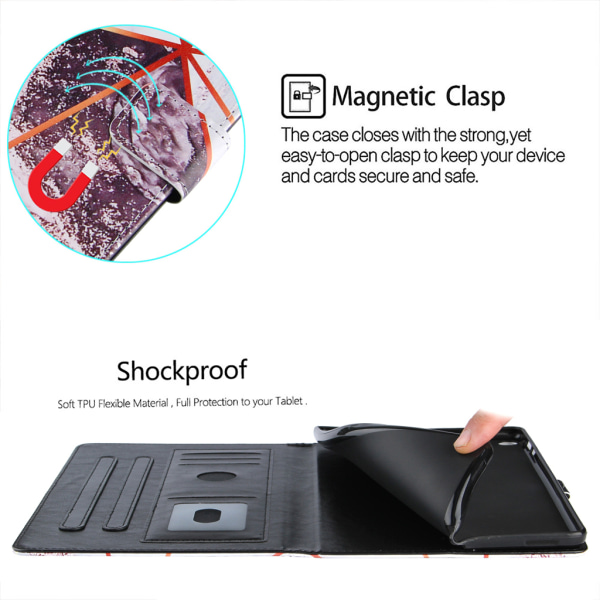 Nytt magnetiskt stötsäkert surfplattaskydd för case Flip Cover för Galaxy Tab A 10.1 2019 SM-T510/T515 PU-läder Black White