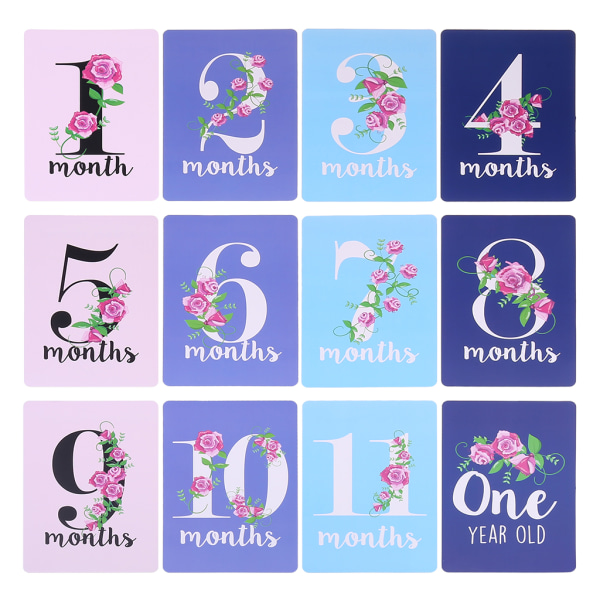 1-12 månader Baby Månatlig Milstolpe klistermärke Baby rekvisita Foto klistermärken Blomväxter Fotografiska rekvisita
