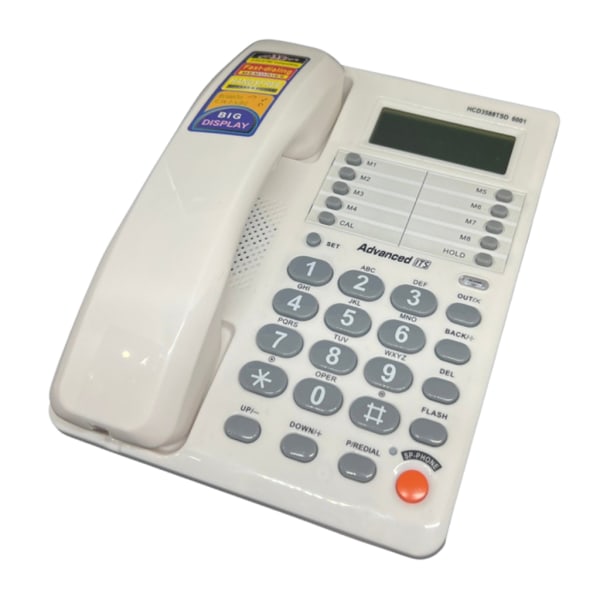 Fast telefon med sladd med högtalardisplay Fast telefon med stor knapptryckning fast telefon med nummerpresentation White