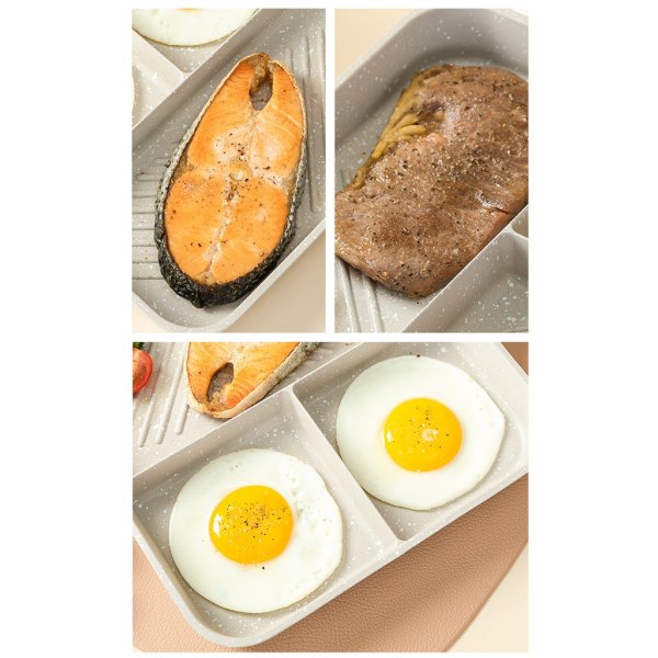 Mångsidig tredelad non-stick-panna för frukostbiff Multifunktionell biffkokare Stekpanna Köksredskap