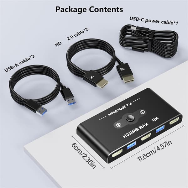 4K60Hz HDTV-kompatibel KVM-switch Stöder 2 datorer som delar en skärm