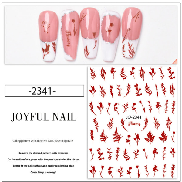 Blomma nagelklistermärken, 3D självhäftande blad franska nageldekaler Blomma vinrankor mönster våren nail art klistermärken Nageldesigner