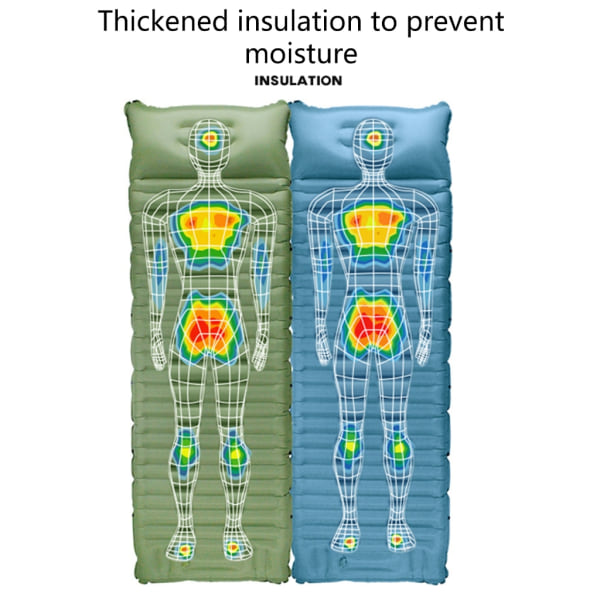 Liggunderlag för camping, backpacking, vandring, lätt, extra tjocklek - 3,9" uppblåsbar och kompakt luftmadrass för camping Army Green