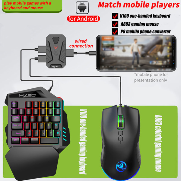 P8 tangentbord och mus version Wired Games Converter Bluetooth-kompatibel 5.0 med justerbart stativ