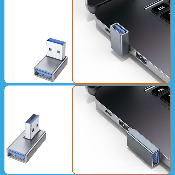 USB 3.0 hane till hona 90 graders rätvinkel förlängningsadapter USB uppåtgående anslutning Datasynkronisering för bärbar dator USB -fläkt Grey To the right