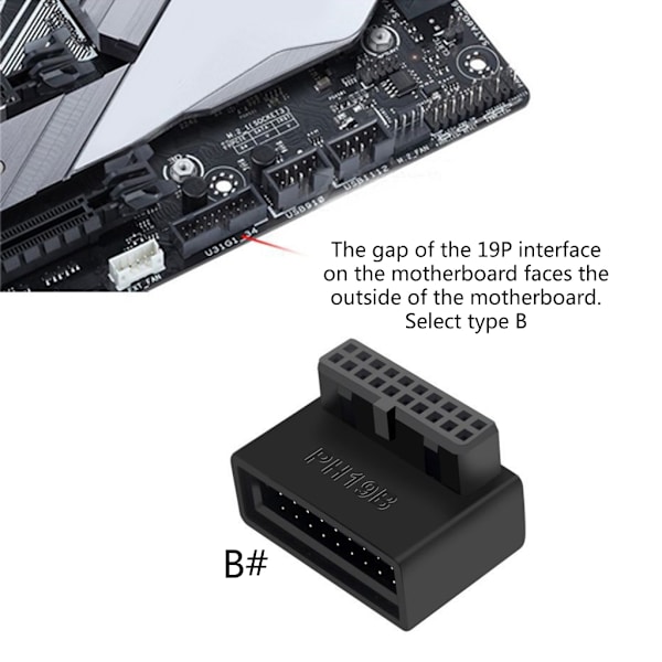 Dator Moderkort Header Adapter USB 3.0 19P/20P 90 Degree L rätvinkel Desktop Converter Moderkort Converter B