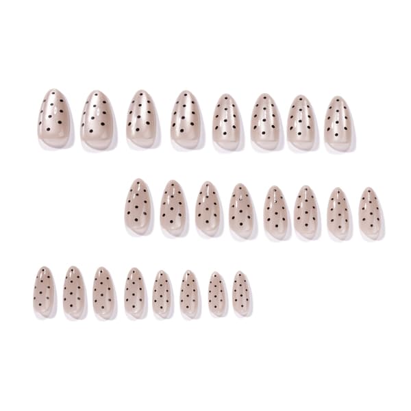 Grå finish mandel manicure sæt med sort prikmønster detalje