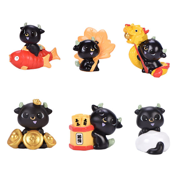 6 stk. Søde Ko Mikro Landskabsfigur Ornamenter Resin Håndværk Miniature Dekoration