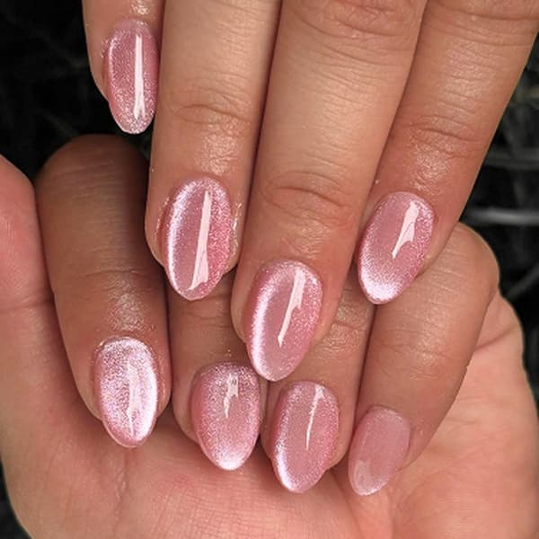 Fuld dækkende press-on manicure sæt i blød pink, mandelformet design, 24 dele