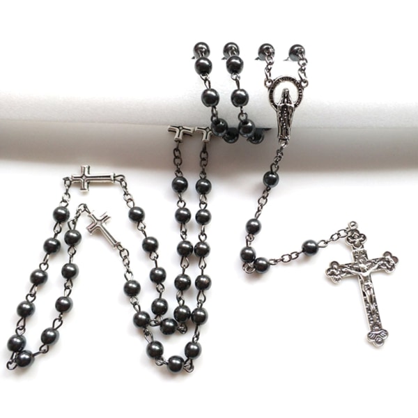 Mode handgjorda runda pärlor katolska rosenkransen halsband för Cross hänge Religiou