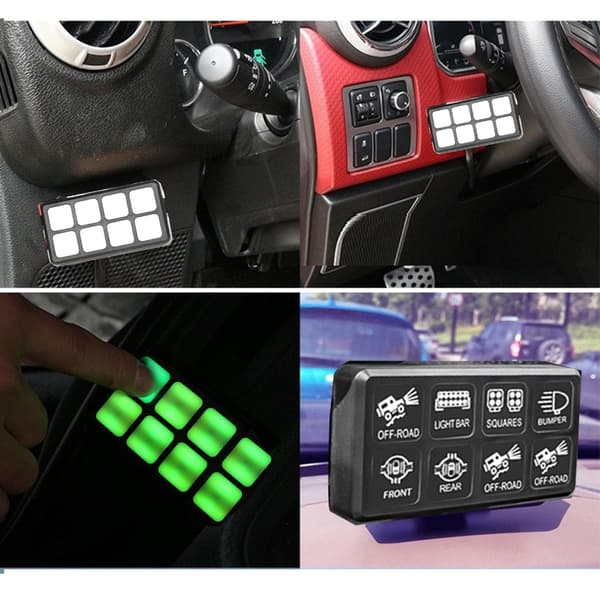 Touch Bryterpanel med 8-veis Bryterboks 12V/24V Kontrollreléer Auto Dimbar