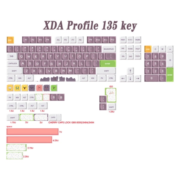 Sweet Monster Keycaps XDA Keycap För dz60/RK61/64/68/98 Alice- Layout Färg Mekaniskt tangentbord 7u 2.25/2.75 Split Space