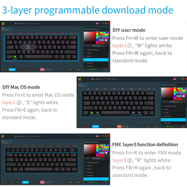 USB kabelanslutet kompakt tangentbord 61 nycklar Litet bärbart spel RGB bakgrundsbelyst Programmerbart Gateron-tangentbord för spel Hot swap Brown Switch