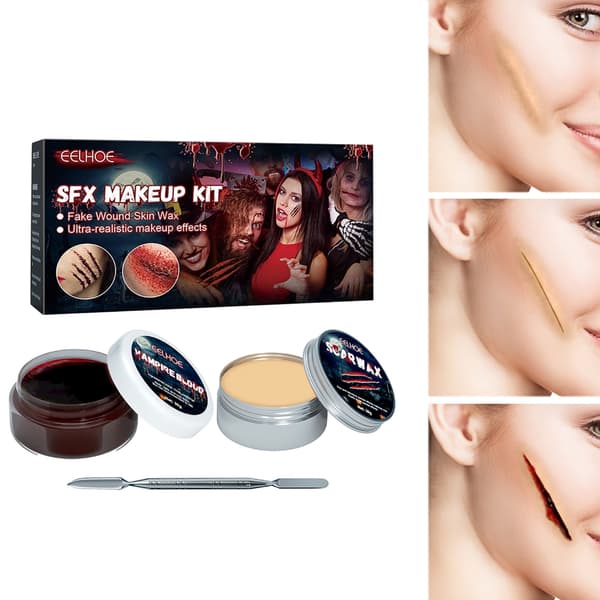 Specialeffekter SFX Halloween Sminkkit Ärrvax Fejkblodkräm Spatelverktyg