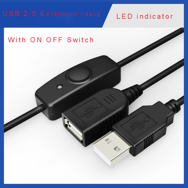 Data Sync USB 2.0 förlängningssladd USB -förlängningskabel med ON OFF-knappindikator för Raspberry Pi PC USB -fläkt LED-lampa 100cm