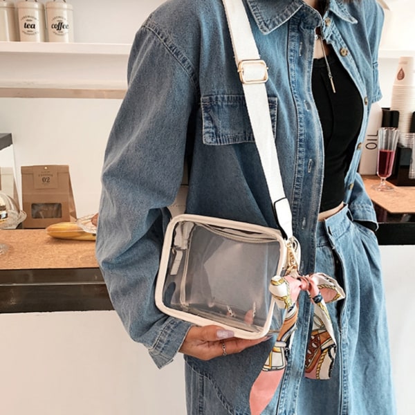 Summer Causual PVC Transparent Crossbody-väska för kvinnor Enfärgad dragkedja axel kvinnlig väska Strandväska Black