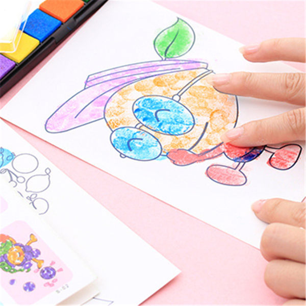 Fingermålningskort Konsthantverk Skiss Målarleksak för med 6 färger bläckdyna Stämpel Magic Doodle Ritningssatser Barnfest Fa